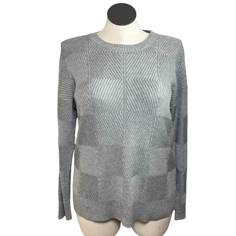 Calvin‎ Klein Womens Large Gray Geometric Diamond Knit Crew Neck Sweater